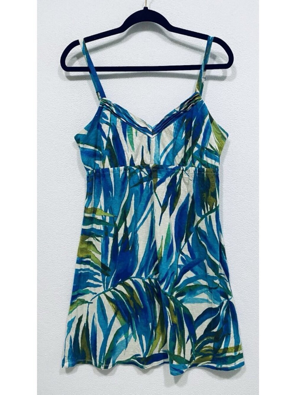 Tommy Bahama Dress Womens Medium Blue Leaf Print Pleated Hawaiian Beachy Boho